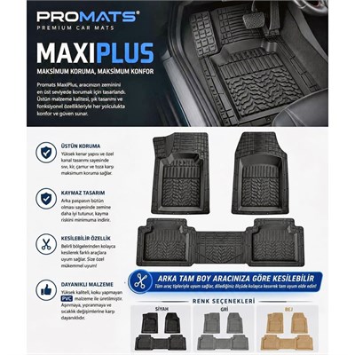 Promats MaxiPlus 3D Gri Üniversal Havuzlu Paspas (Arka Bütün)