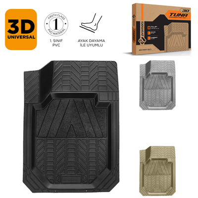 Promats Tuna 3D Siyah Üniversal Havuzlu Paspas 5 Parça