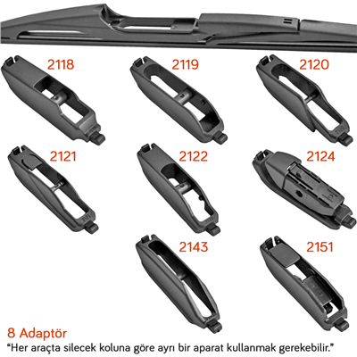 RBW 95009 Plastik Multi-Fit 8 Adaptörlü 9 inç / 230 mm Arka Silecek
