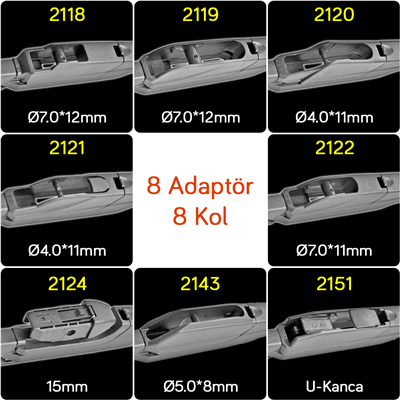 RBW 95012 Plastik Multi-Fit 8 Adaptörlü 12 inç / 300 mm Arka Silecek