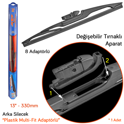 RBW 95013 Plastik Multi-Fit 8 Adaptörlü 13 inç / 330 mm Arka Silecek