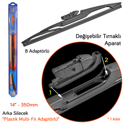 RBW 95014 Plastik Multi-Fit 8 Adaptörlü 14 inç / 350 mm Arka Silecek