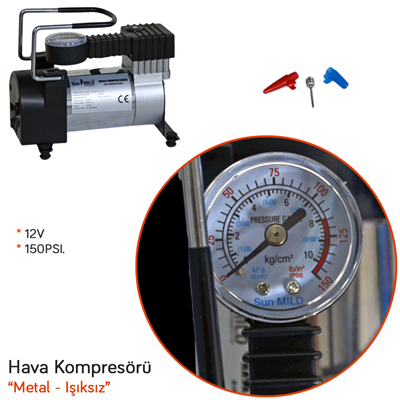 Sun Mild Hava Kompresörü 12V 150 Psi Metal Işıksız Siyah BR2491050
