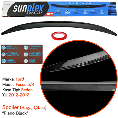 Sunplex Ford Focus 3-3,5 Sedan 2012-2017 Spoiler Bagaj Çıtası Piano Black