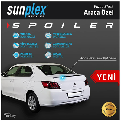 Sunplex Peugeot 301 2012-2020 Spoiler Bagaj Çıtası Piano Black