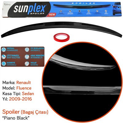 Sunplex Renault Fluence 2009-2016 Spoiler Bagaj Çıtası Piano Black