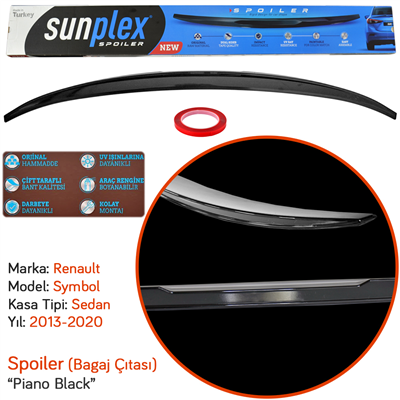 Sunplex Renault Symbol 2013+ /Logan 2013+/301/C-Elysee Spoiler Bagaj Çıtası Piano Black