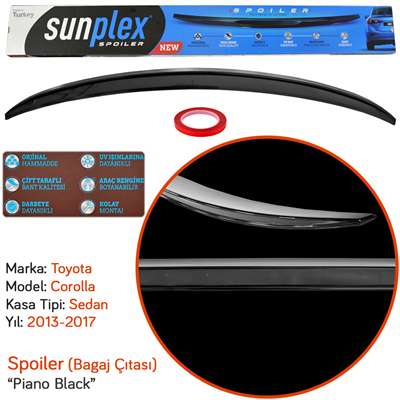Sunplex Toyota Corolla 2012-2018 Spoiler Bagaj Çıtası Piano Black