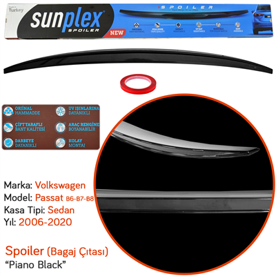 Sunplex Volkswagen Passat B8-B6-B7 2006-2020 Spoiler Bagaj Çıtası Piano Black