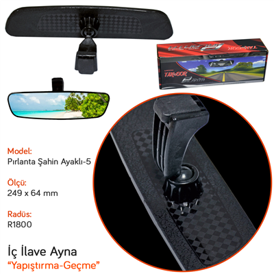 TakGör İç Dikiz Ayna Pırlanta Şahin Ayaklı-5 R1800 249x64 mm Siyah 1.635.026