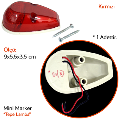 TAS 12V Mini Marker Tepe Lamba Kırmızı 9x5,5 cm TAS.021K-12 (2 li)