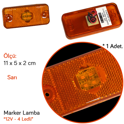 TAS 12V Side Marker Lamba 4 Ledli Sarı Braketsiz 11x5 cm (Boxer-Jumper-Ducato) TAS.070S-12 (2 li)