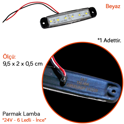 TAS 24V Parmak Lamba 6 Ledli Beyaz 9,5x2 cm İnce TAS.004B-24 (10 lu)