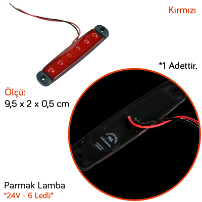 TAS 24V Parmak Lamba 6 Ledli Kırmızı 9,5x2 cm İnce TAS.004K-24 (10 lu)