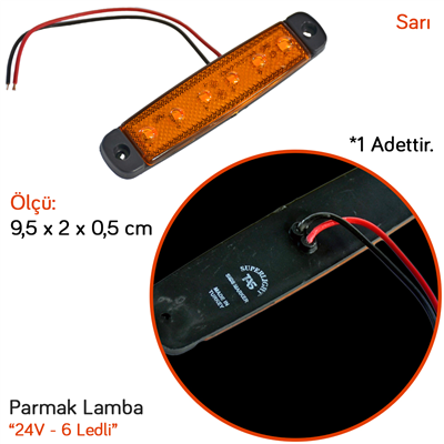 TAS 24V Parmak Lamba 6 Ledli Sarı 9,5x2 cm İnce TAS.004S-24 (10 lu)