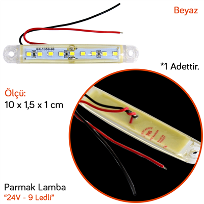 TAS 24V Parmak Lamba 9 Ledli Beyaz 10x1,5 cm TAS.005B-24 (10 lu)