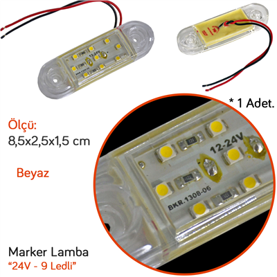 TAS 24V Side Marker Lamba 9 Ledli Beyaz 8,5x2,5 cm TAS.018B-24 (2 li)