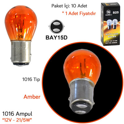 TAS Süperlight 12V 1016 Ampul 21/5W BAY15D Amber SL3703 (10 lu)