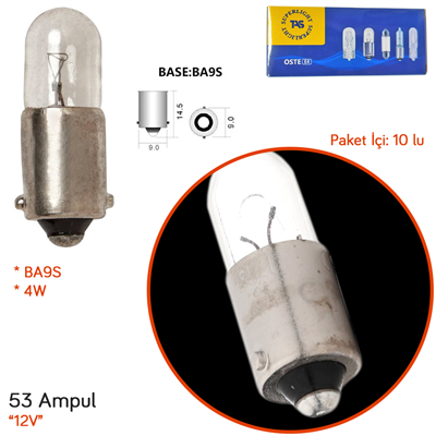 TAS Süperlight 12V 53 Ampul 4W BA9S SL3111 (10 lu)