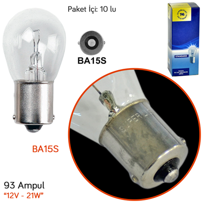 TAS Süperlight 12V 93 Ampul 21W BA15S SL3115 (10 lu)