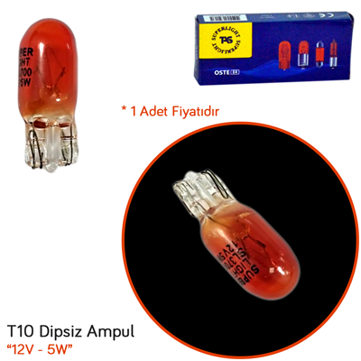 TAS Süperlight 12V T10 Ampul Büyük Dipsiz 5W Amber SL3700 (10 lu)