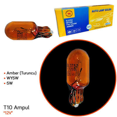 TAS Süperlight 12V T10 Ampul Dipsiz 5W WY5W Orijinal Amber SL3752 (10 lu)
