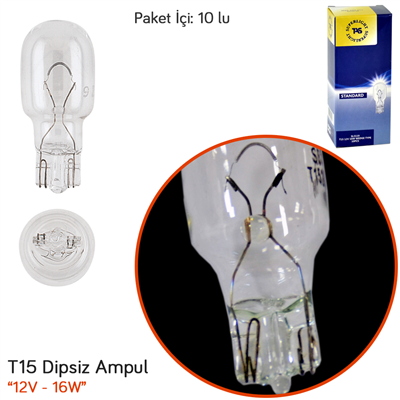 TAS Süperlight 12V T15 Ampul Büyük Dipsiz (FS 921 Md.) 16W SL3119 (10 lu)