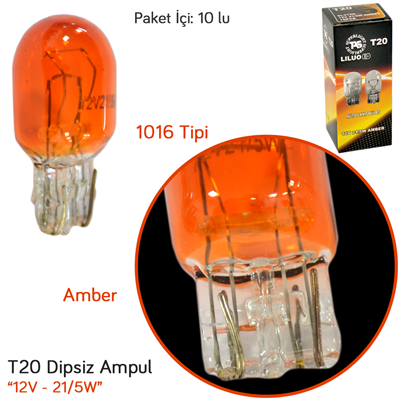 TAS Süperlight 12V T20 Ampul Büyük Dipsiz 21/5W Amber (1016 Tipi) (7515 Md.) SL3706 (10 lu)