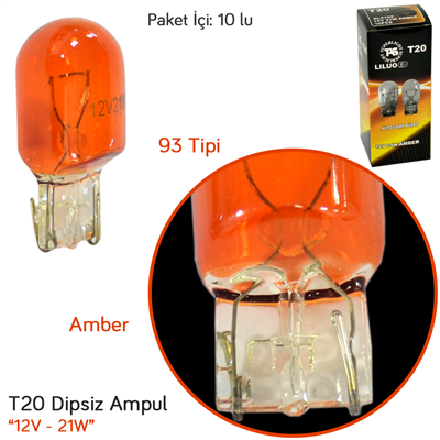 TAS Süperlight 12V T20 Ampul Büyük Dipsiz 21W Amber (93 Tipi) (7505 Md.) SL3705 (10 lu)