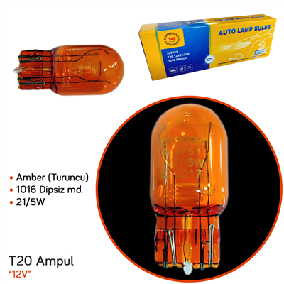 TAS Süperlight 12V T20 Ampul Dipsiz 21/5W (1016 Dipsiz) Orijinal Amber SL3751 (10 lu)