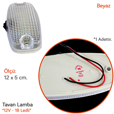 TAS Tavan Lamba 18 Ledli 12V Beyaz 12x5 cm TAS.042B-12