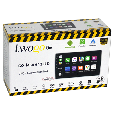 Twogo GO-i464 Android Monitör 9 inç QLed HD Dokunmatik Ekran (Carplay, 4GB+64GB, 60Wx4, BT)
