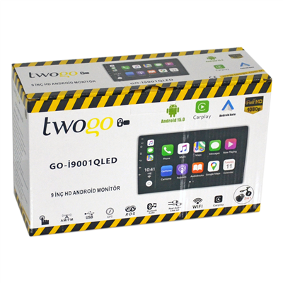 Twogo GO-i9001 Android Monitör 9 inç QLed HD Dokunmatik Ekran (Carplay, 2GB+32GB, 60Wx4, BT)