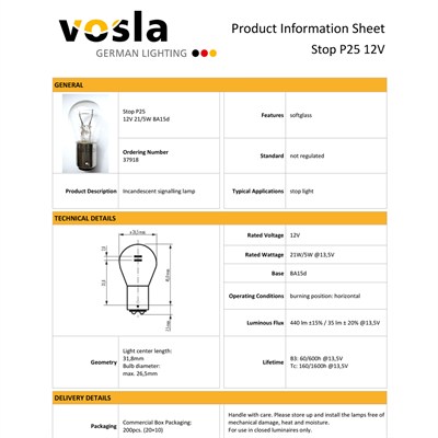 Vosla 12V 1016 Ampul 21/5W BA15d P21/5W VS37918 (10 lu)