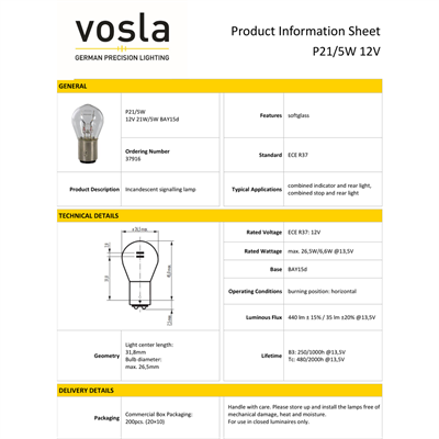 Vosla 12V 1016 Ampul 21/5W BAY15d P21/5W VS37916 (10 lu)
