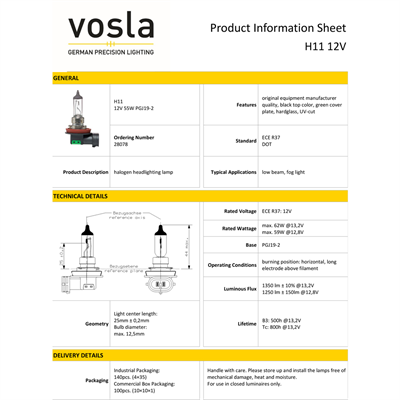 Vosla 12V H11 Ampul 55W PGJ19-2 VS28078 (2 li)