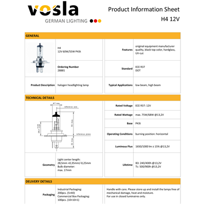 Vosla 12V H4 Ampul 60/55W P43t VS28881 (2 li)