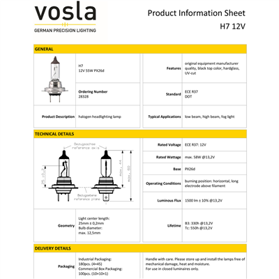Vosla 12V H7 Ampul 55W PX26d VS28328 (2 li)