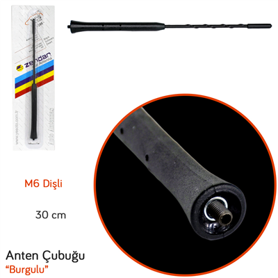 Zendar Y-296V Anten Çubuğu Burgulu (M6 Dişli) 30 cm BR0025096