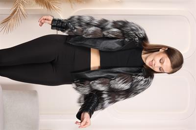 Silver short fox fur jacket with leather