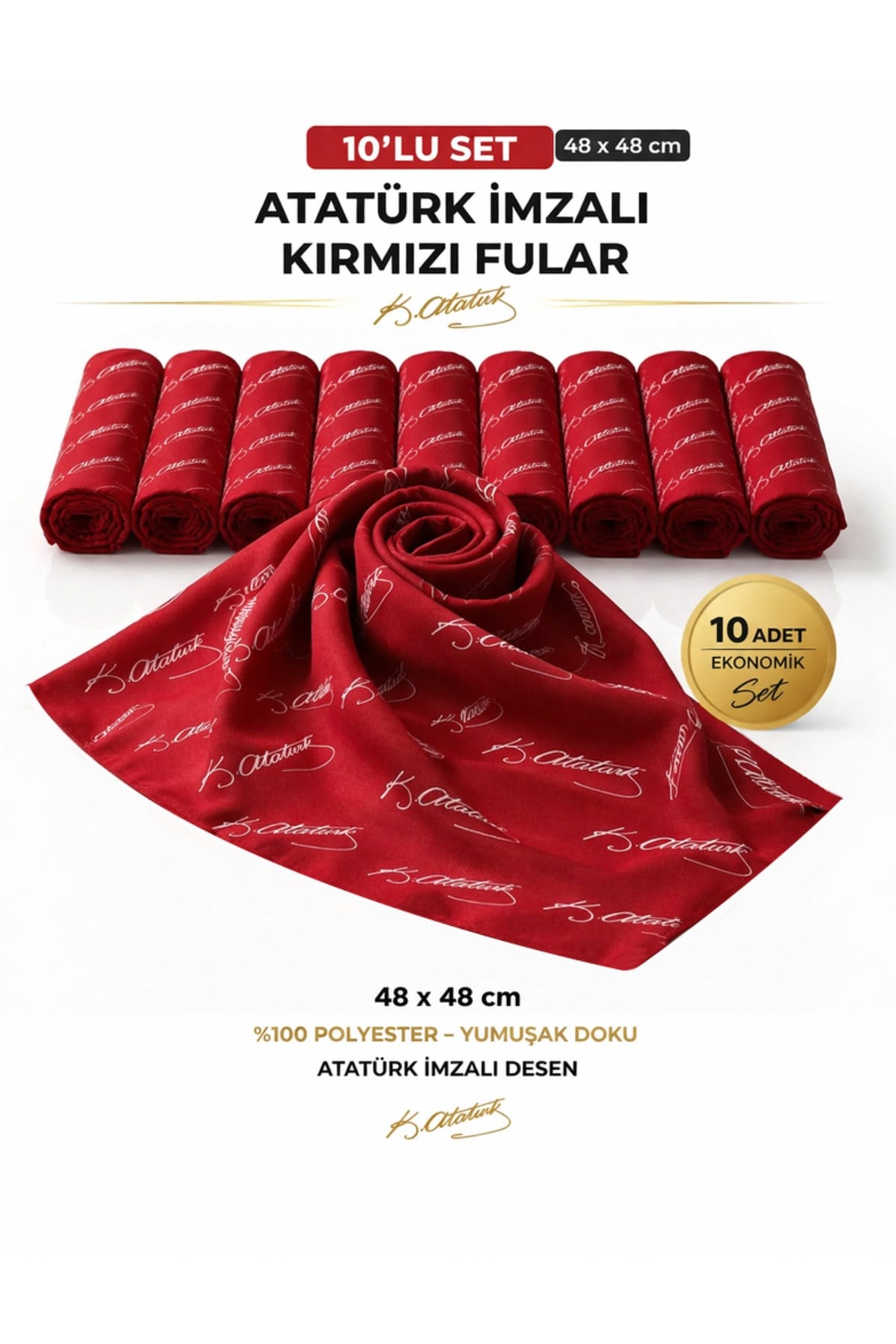 Tarzını Seç 10’lu Kırmızı Atatürk İmzalı Bandana / Fular Set