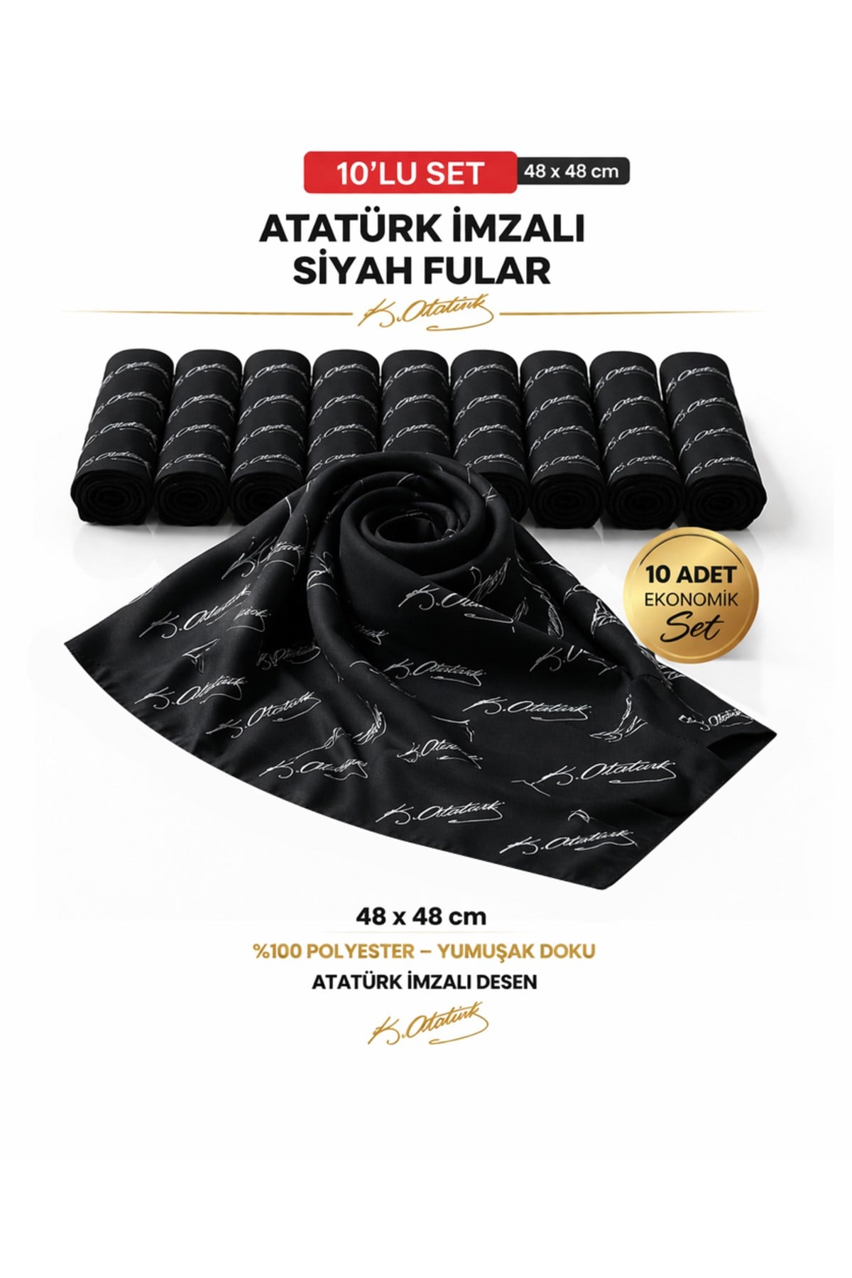 Tarzını Seç 10’lu Siyah Atatürk İmzalı Bandana / Fular Set