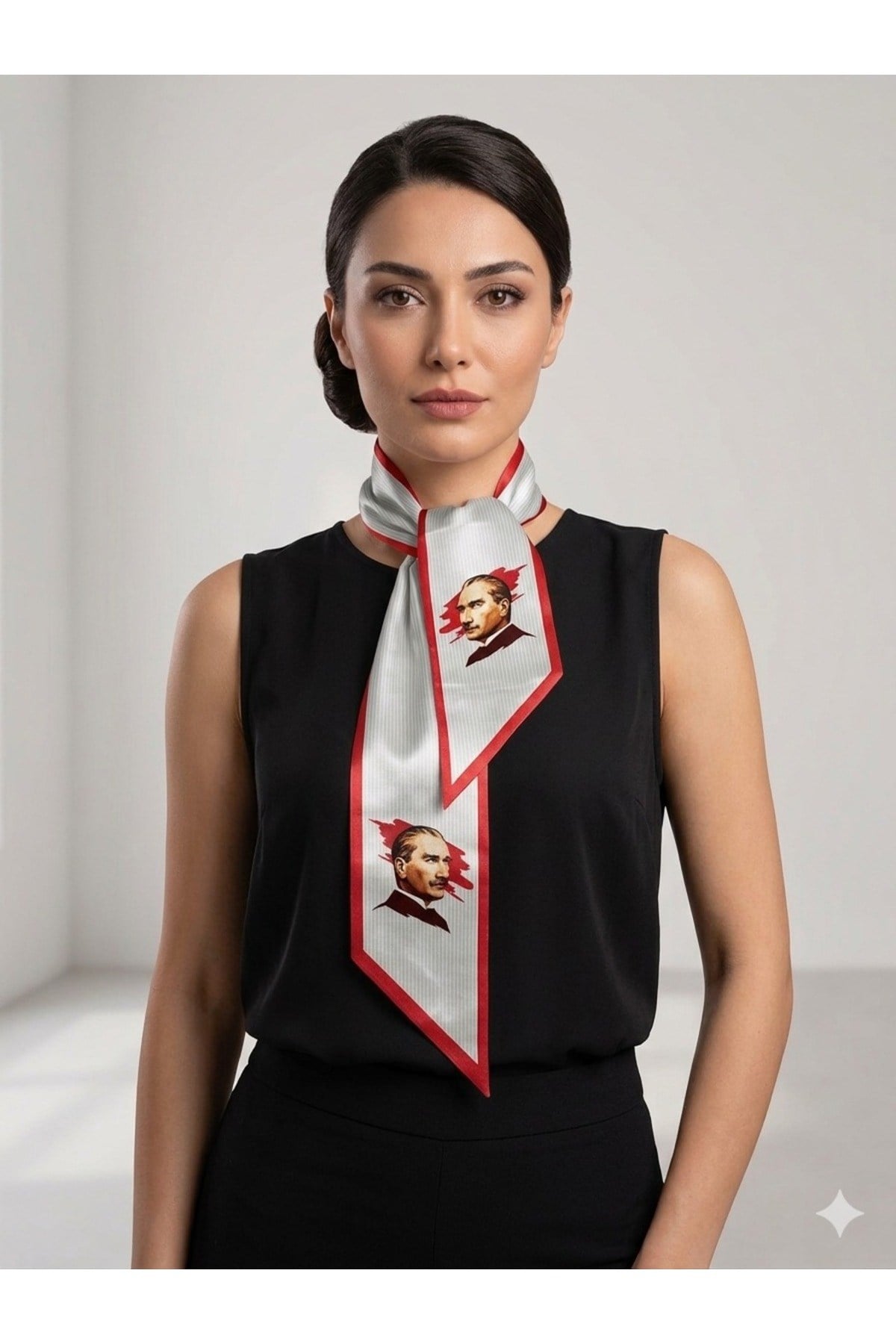 Tarzını Seç Çizgili Atatürk Silüet Kravat Şerit / Eşarp / Fular 105x9 cm