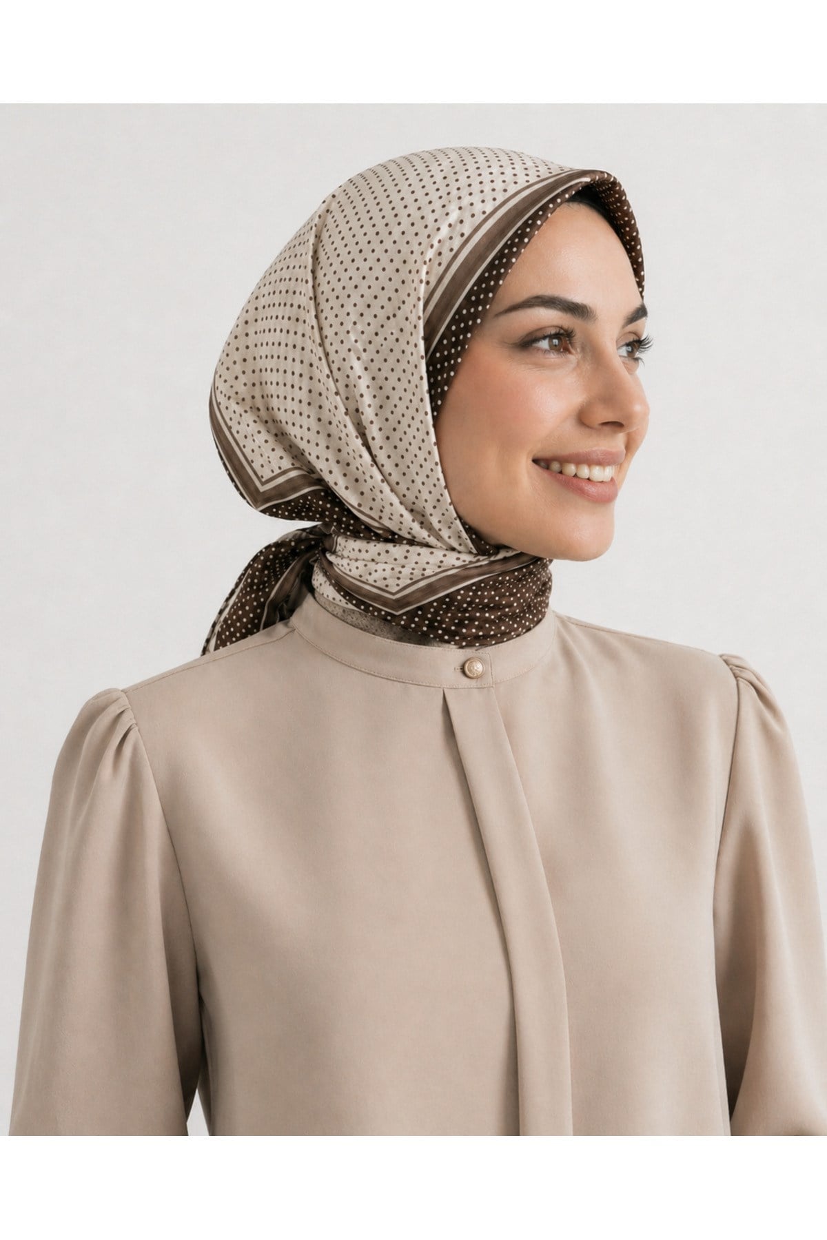 Tarzını Seç Kahverengi Şerit Puantiyeli Fular / Bandana / Aksesuar/ Eşarp 90x90 cm