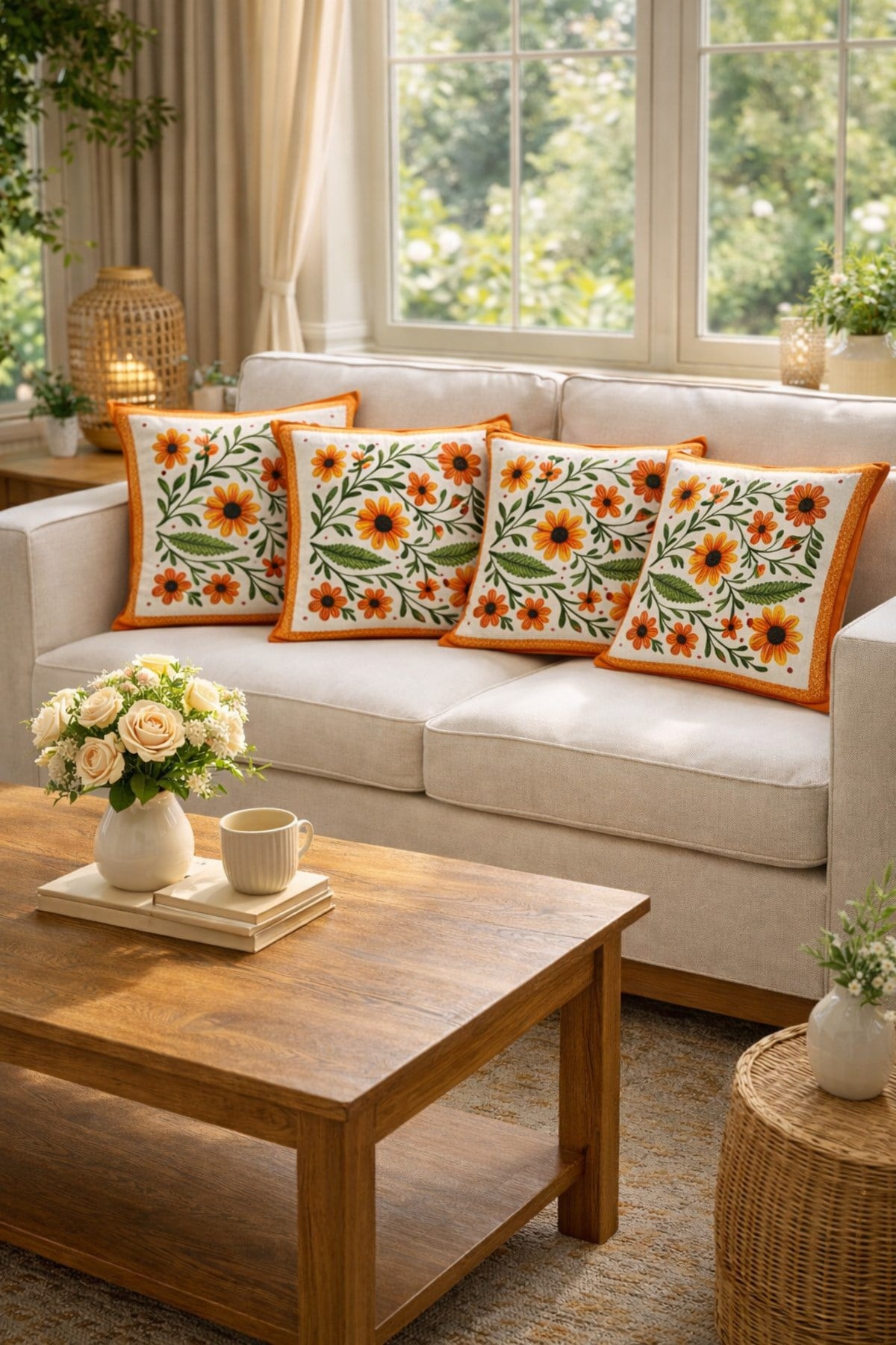 Tarzını Seç Kır Çiçek Desenli Salon Dekoru 4'lü Kırlent Kılıfı 40x38