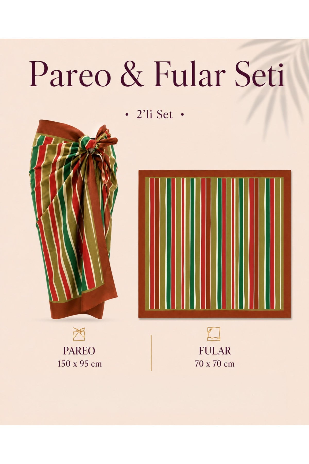 Tarzını Seç Premium Capri Desenli 2’li Pareo ve Fular Seti 150x95 cm / 70x70 cm