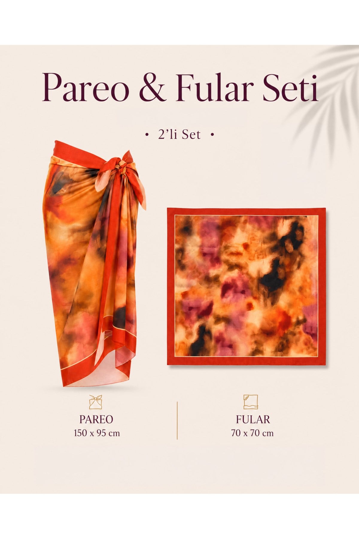 Tarzını Seç Premium Solaris Desenli 2’li Pareo ve Fular Seti 150x95 cm / 70x70 cm