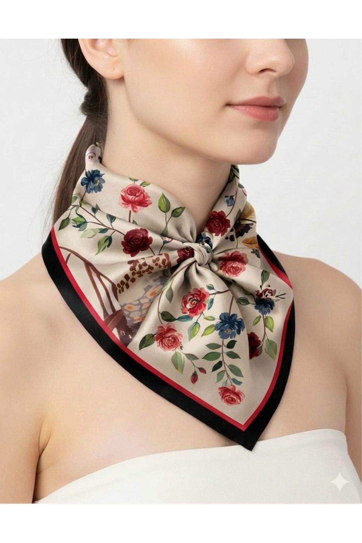 Tarzını Seç Siyah Gül Fular / Bandana / Aksesuar 48x48 cm