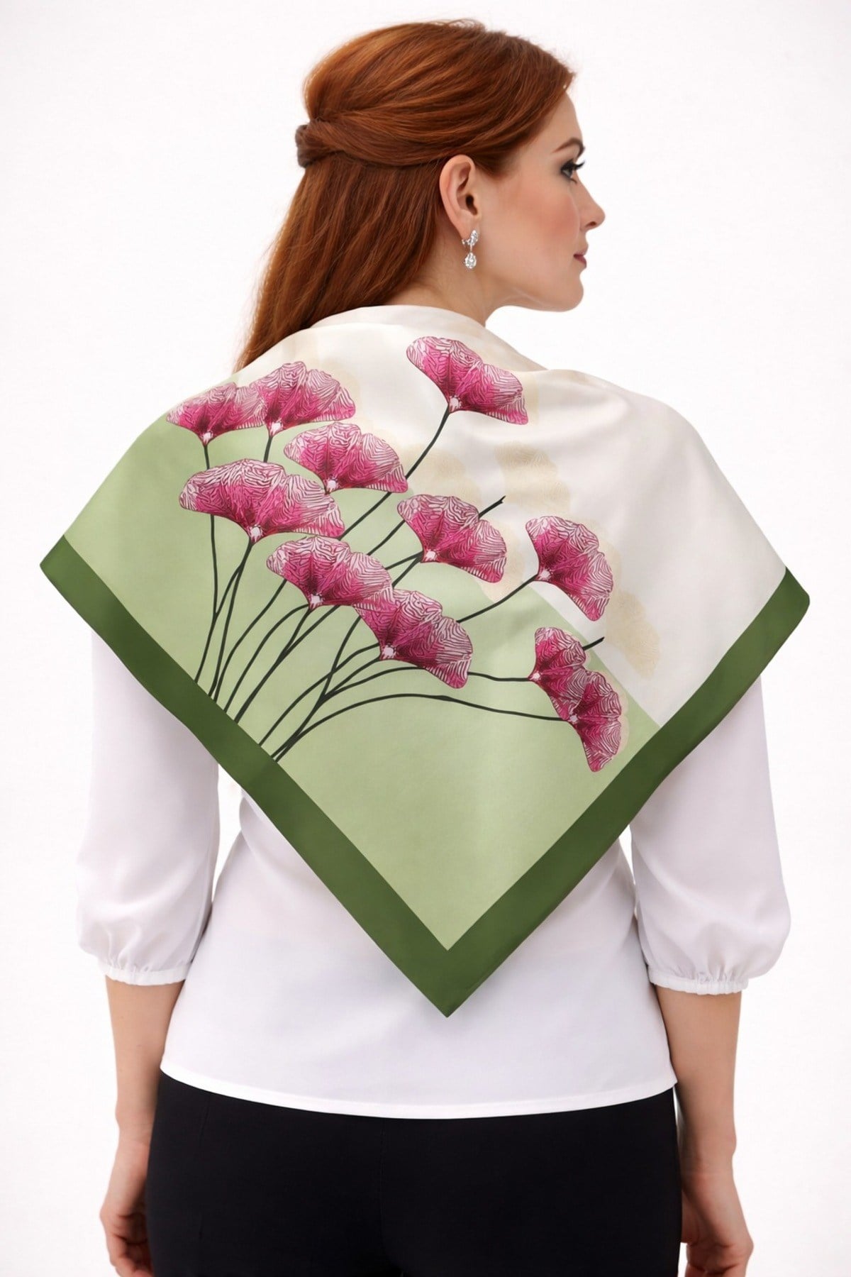 Tarzını Seç Yeşil Ginkgo Fular / Bandana / Aksesuar / Eşarp 90x90 cm