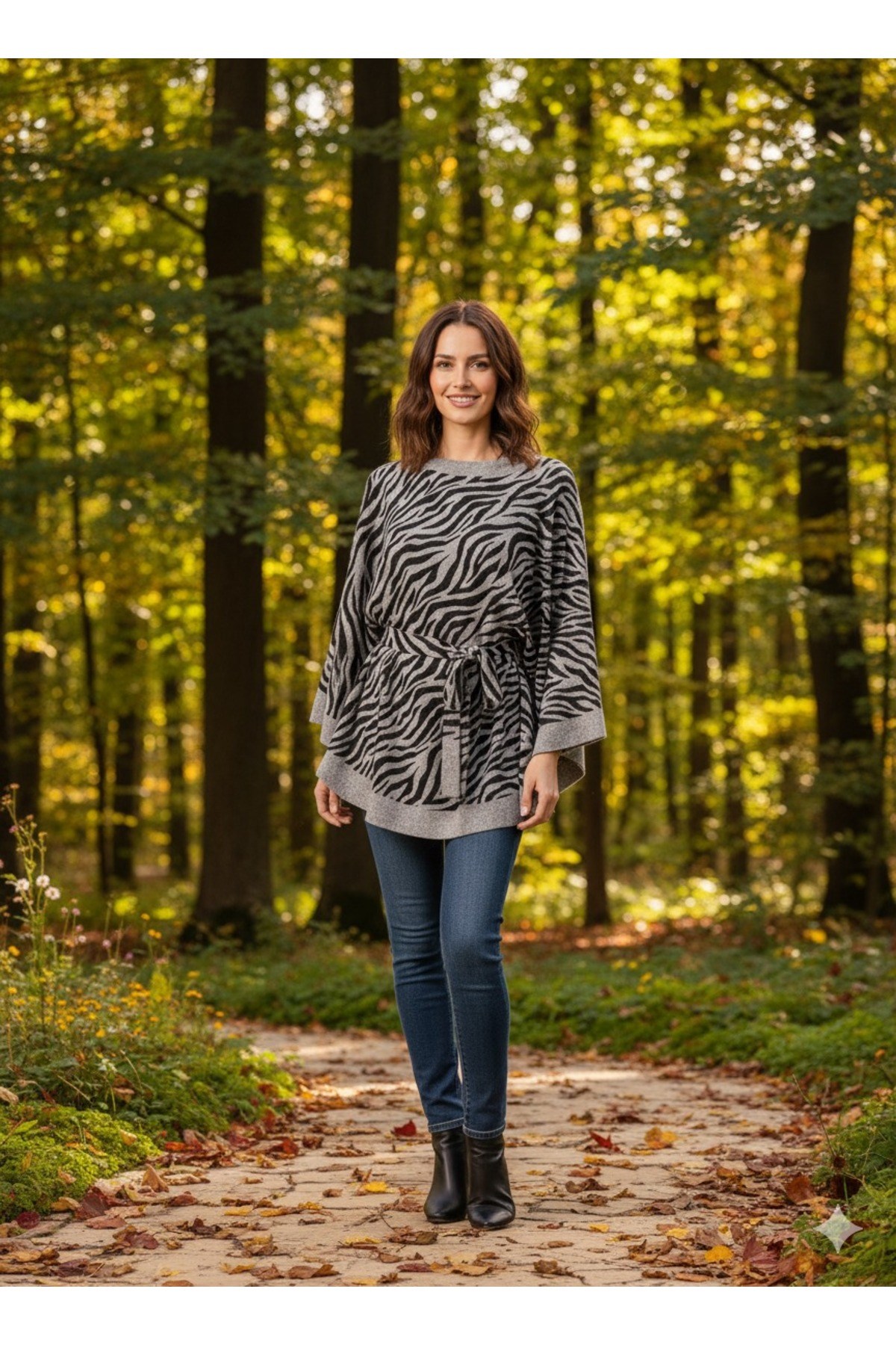 Yeni Sezon Rahat Modern Zebra Oversize Panço / Tesettür Tunik - Panço